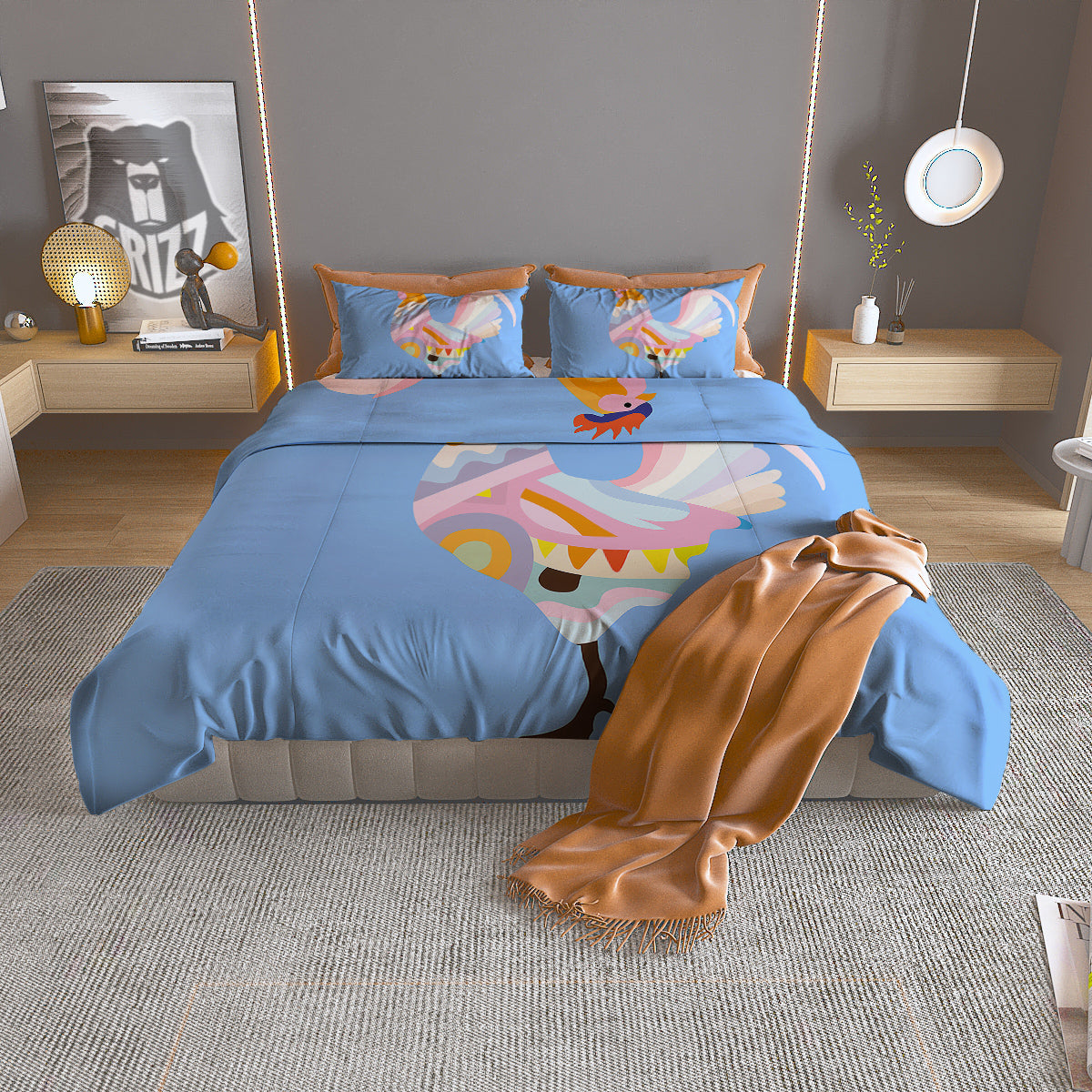 Prehistoric Plants And Dinosaur Print Duvet Cover Bedding Set