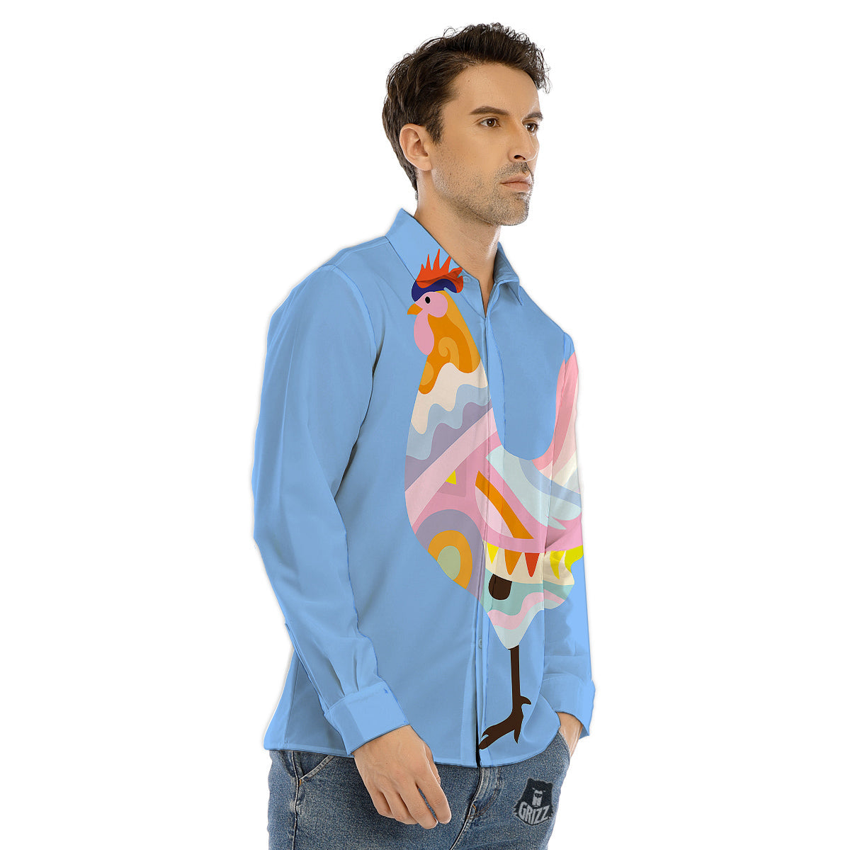 Rooster Colorful Print Men's Dress Shirts-grizzshop