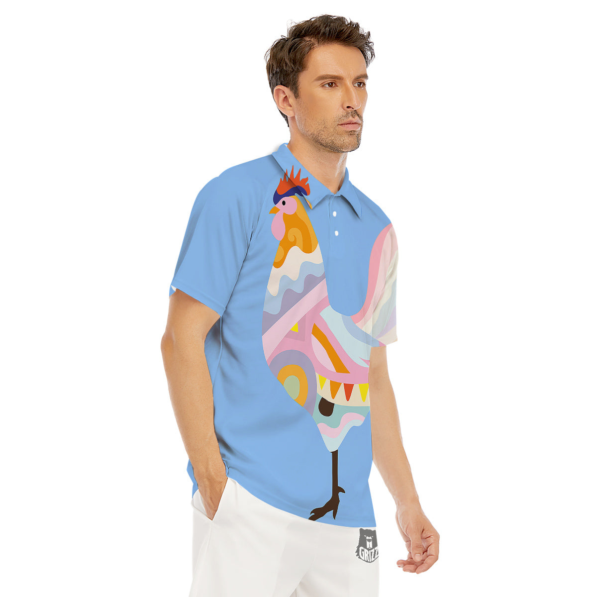 Rooster Colorful Print Men's Golf Shirts-grizzshop
