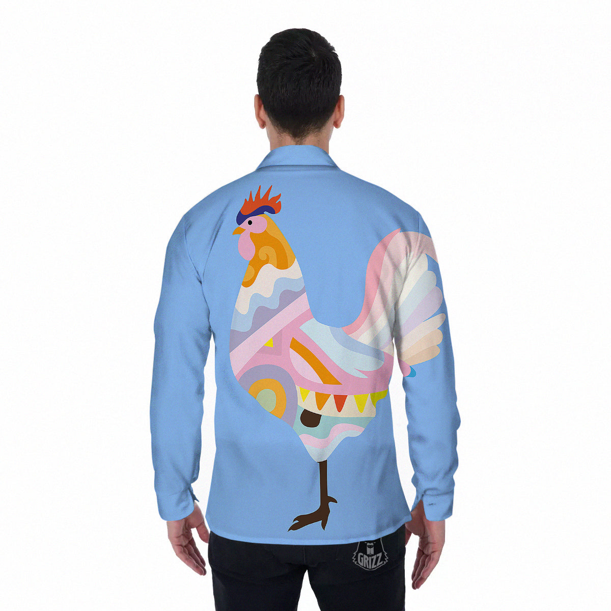 Rooster Colorful Print Men's Long Sleeve Shirts-grizzshop