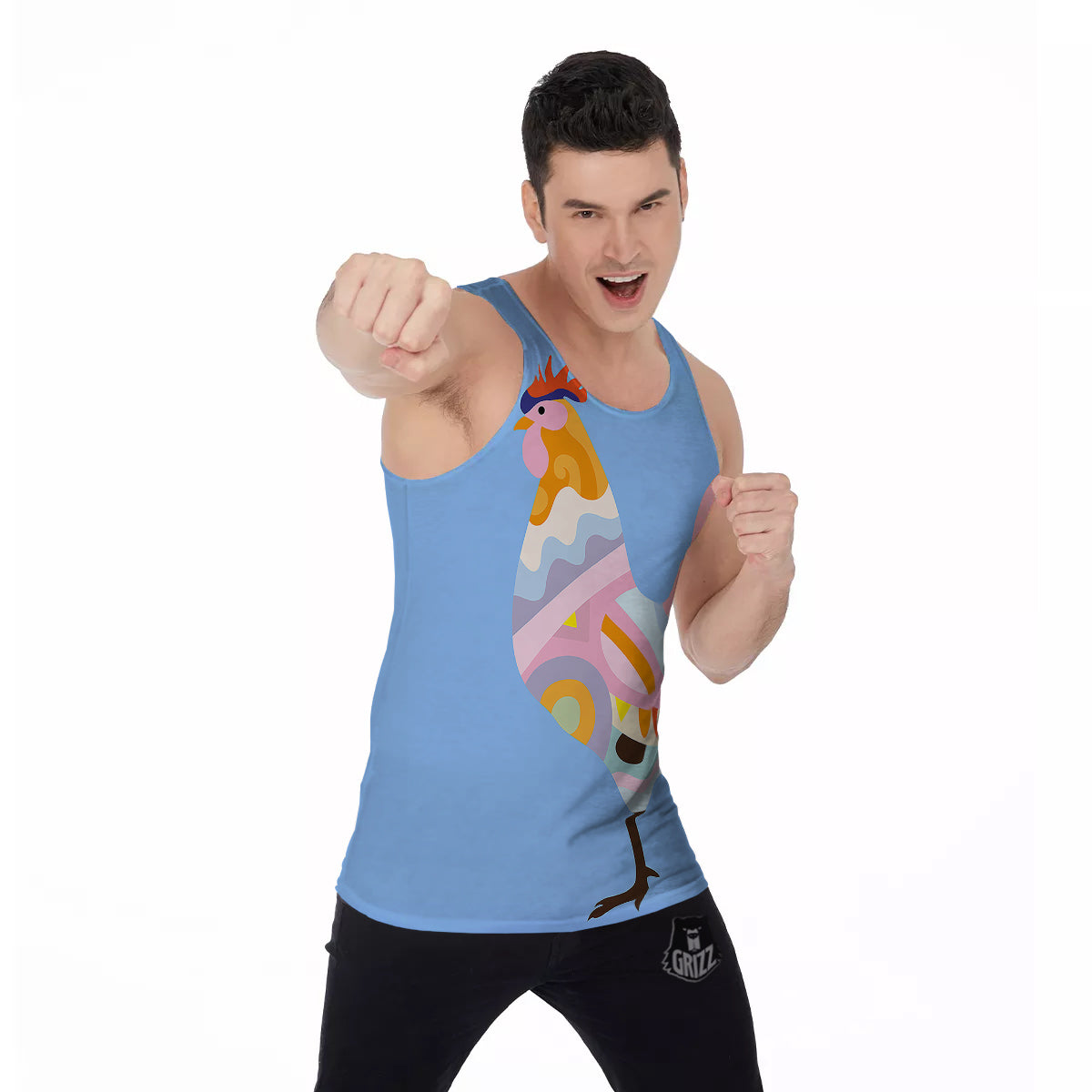 Rooster Colorful Print Men's Tank Top-grizzshop