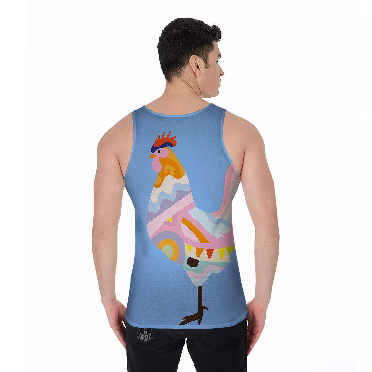Rooster Colorful Print Men's Tank Top-grizzshop