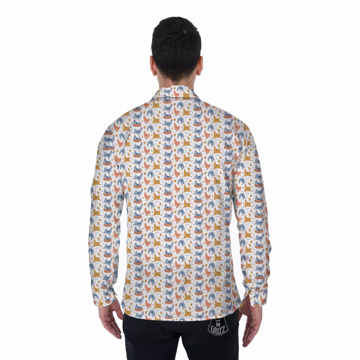 Rooster Colorful Print Pattern Men's Long Sleeve Shirts-grizzshop