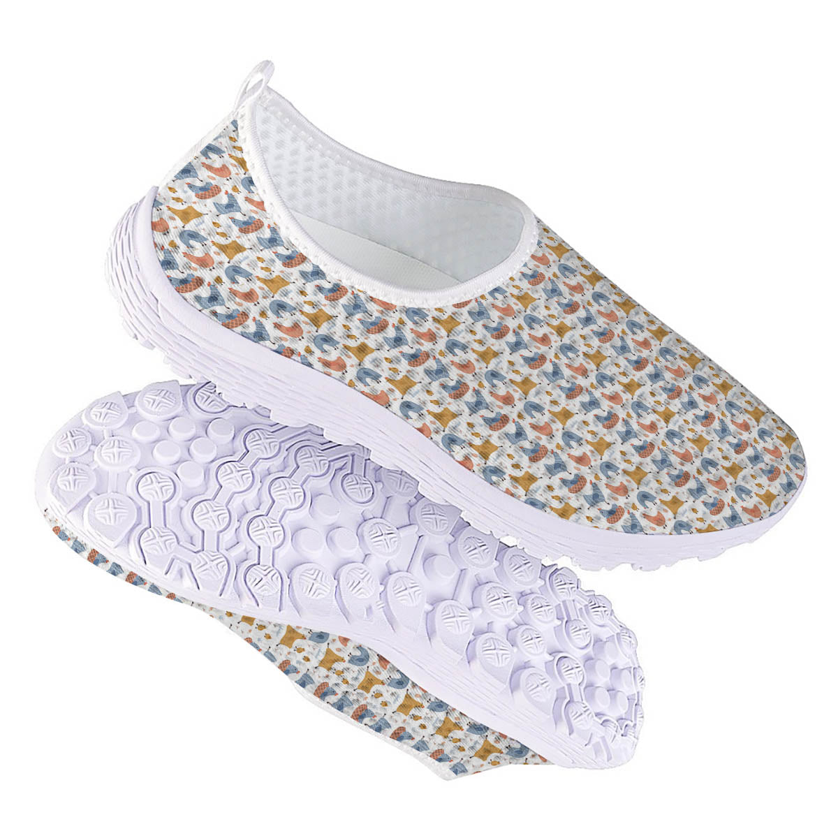 Rooster Colorful Print Pattern Nurse Shoes-grizzshop