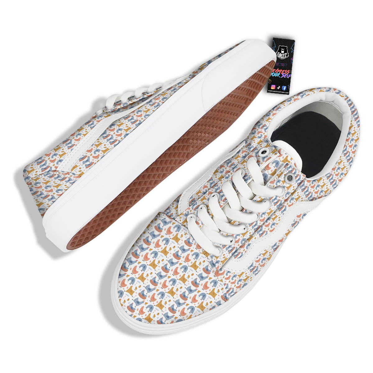 Rooster Colorful Print Pattern Skate Shoes-grizzshop