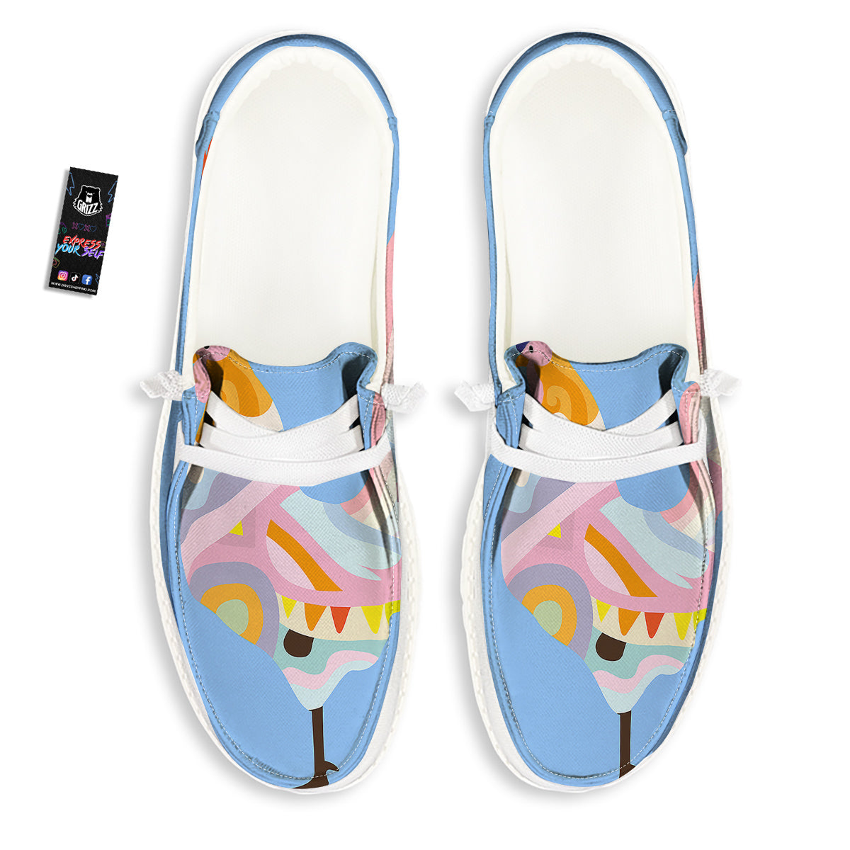 Rooster Colorful Print White Loafers-grizzshop
