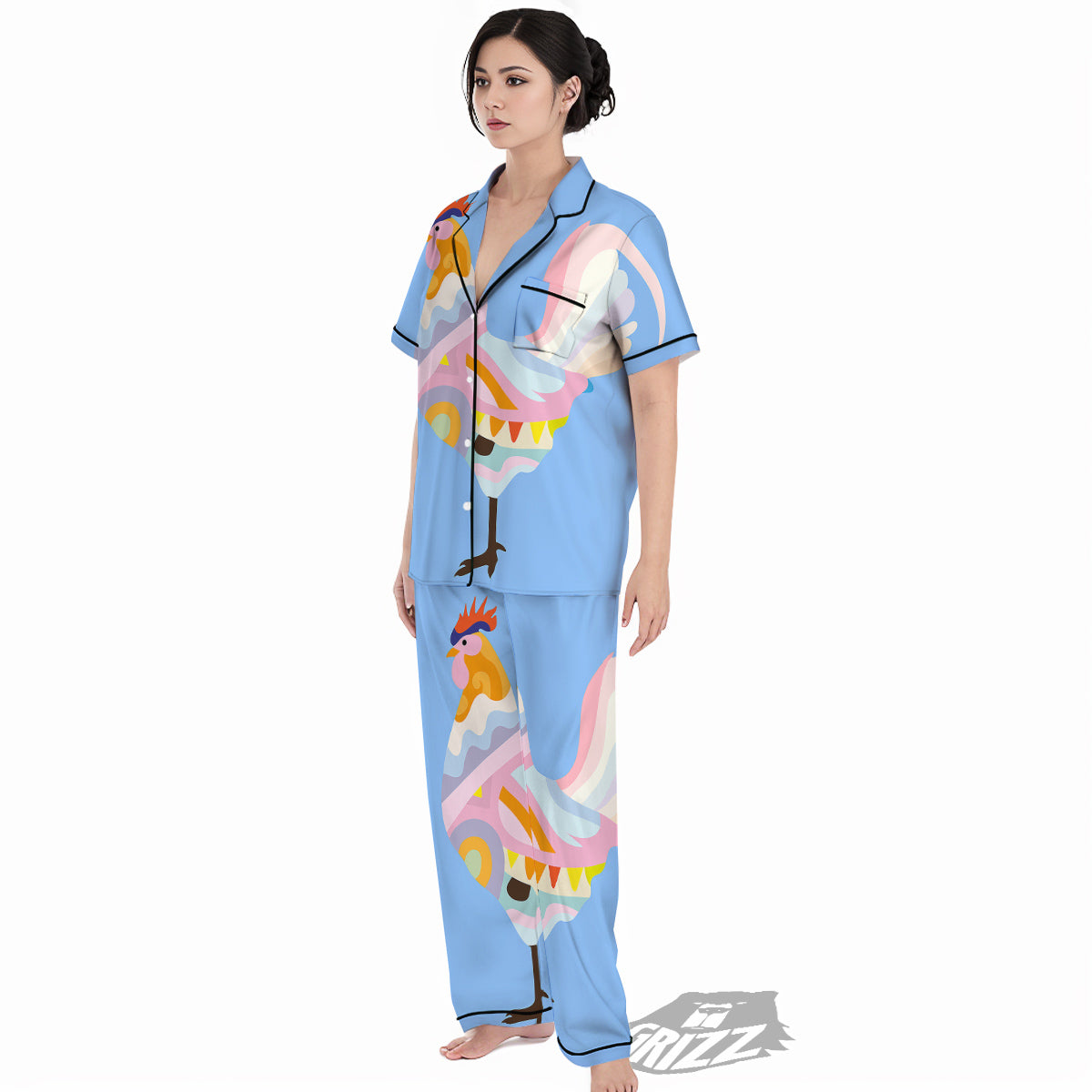 Rooster Colorful Print Women's Pajamas Set-grizzshop