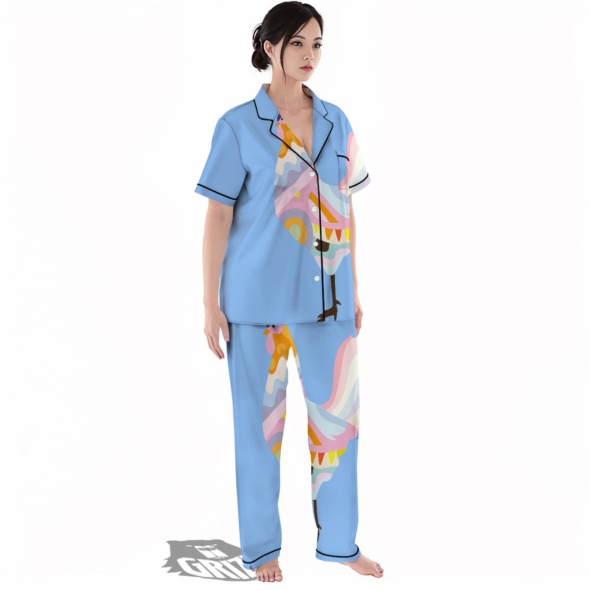 Rooster Colorful Print Women's Pajamas Set-grizzshop