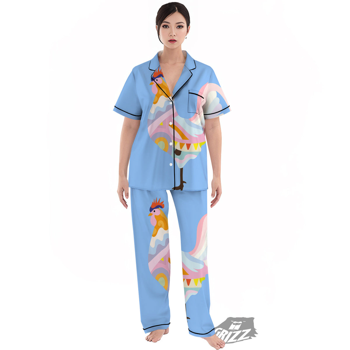 Rooster Colorful Print Women's Pajamas Set-grizzshop