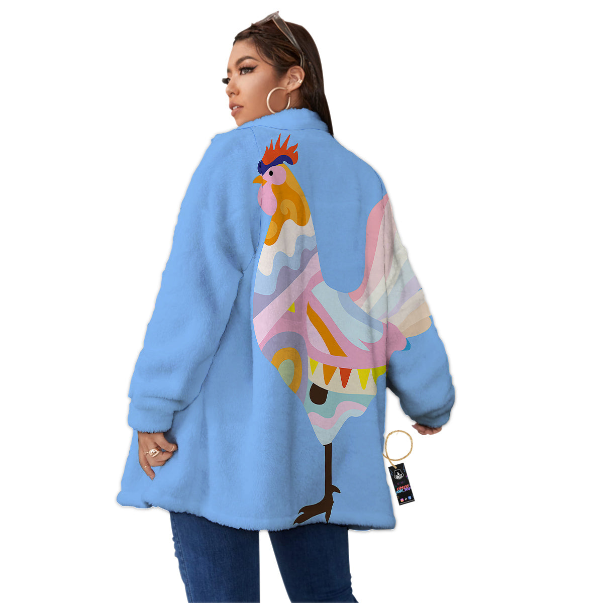 Rooster Colorful Print Women's Sherpa Jacket-grizzshop