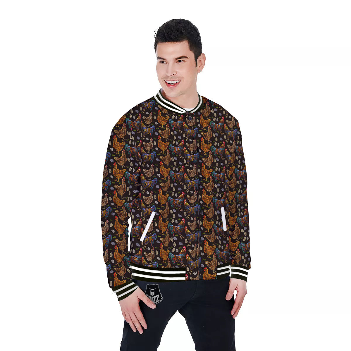 Rooster Embroidery Print Pattern Baseball Jacket-grizzshop