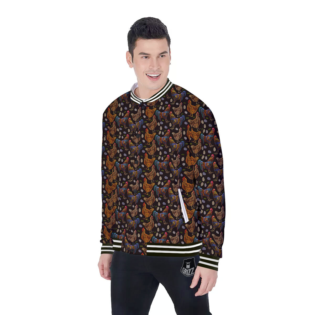 Rooster Embroidery Print Pattern Baseball Jacket-grizzshop