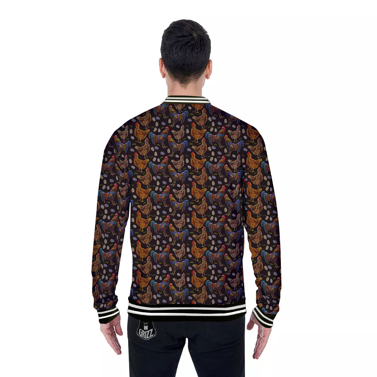 Rooster Embroidery Print Pattern Baseball Jacket-grizzshop