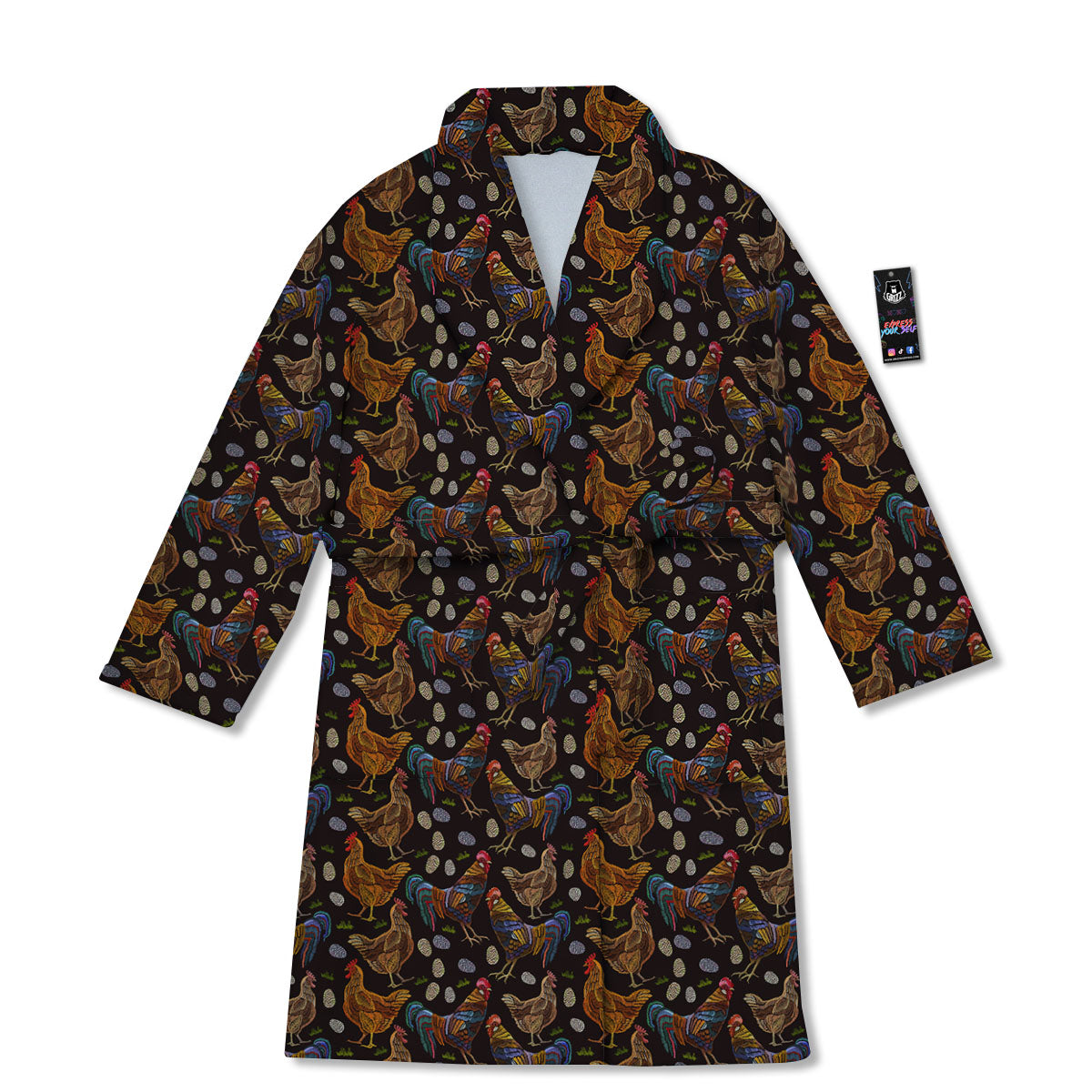 Rooster Embroidery Print Pattern Bathrobe-grizzshop