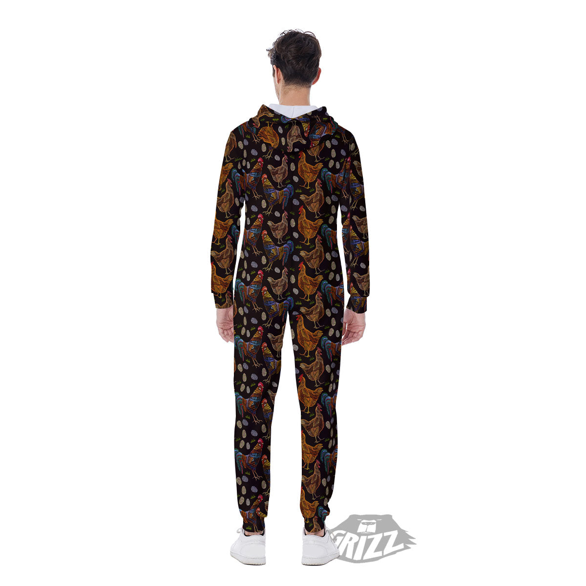 Rooster Embroidery Print Pattern Men's Jumpsuit-grizzshop