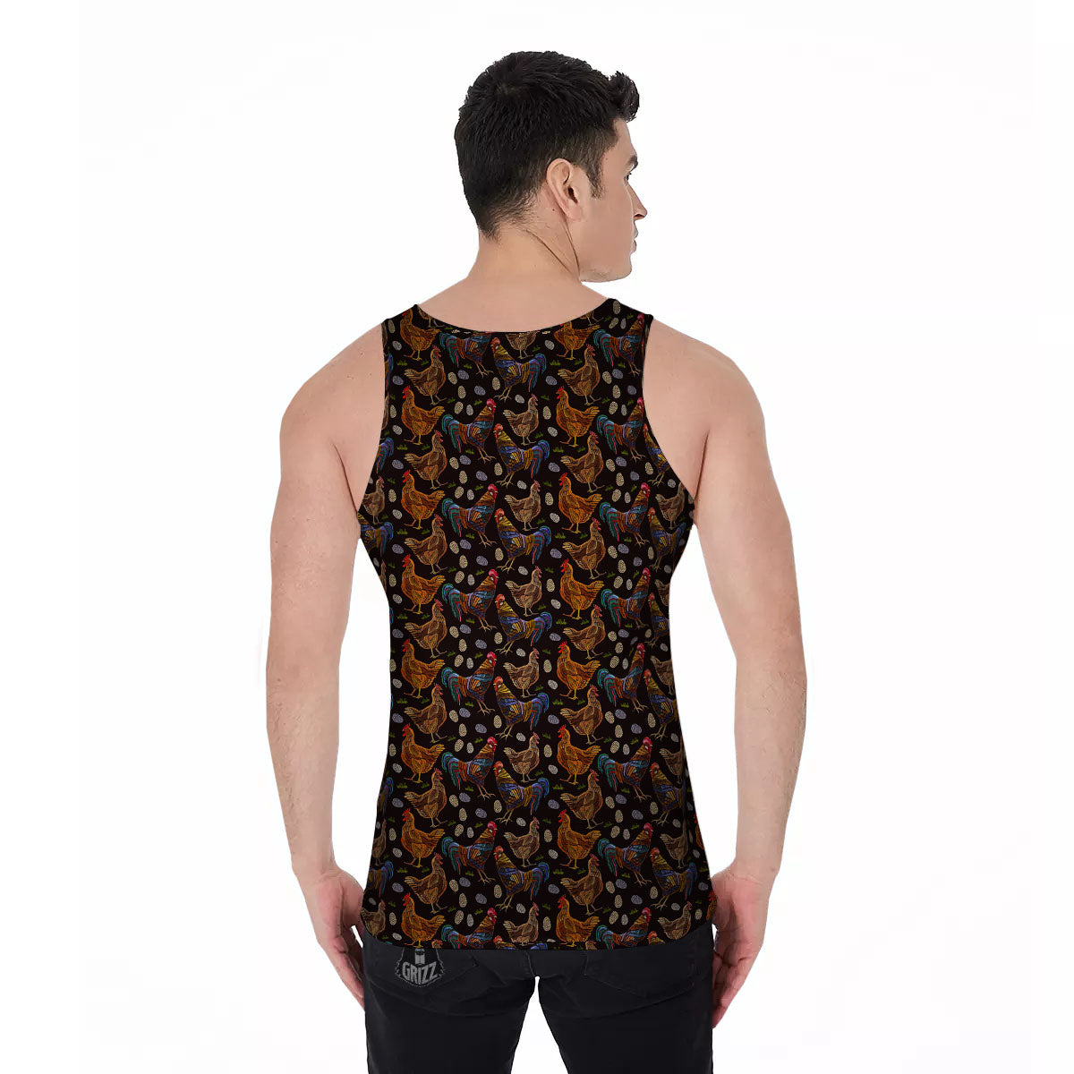 Rooster Embroidery Print Pattern Men's Tank Top-grizzshop