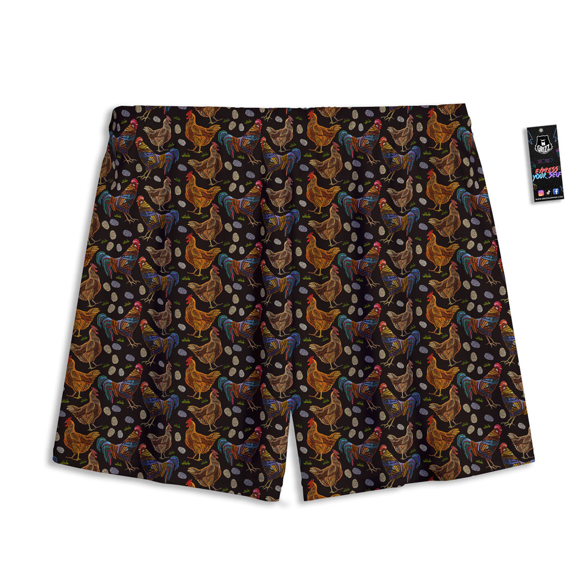 Rooster Embroidery Print Pattern Mesh Shorts-grizzshop