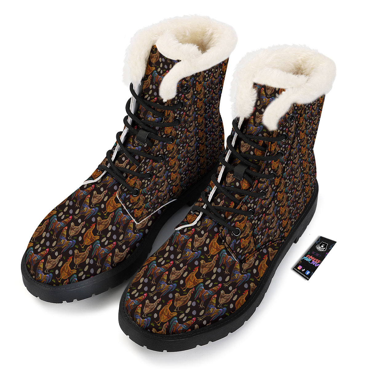 Rooster Embroidery Print Pattern Winter Boots-grizzshop