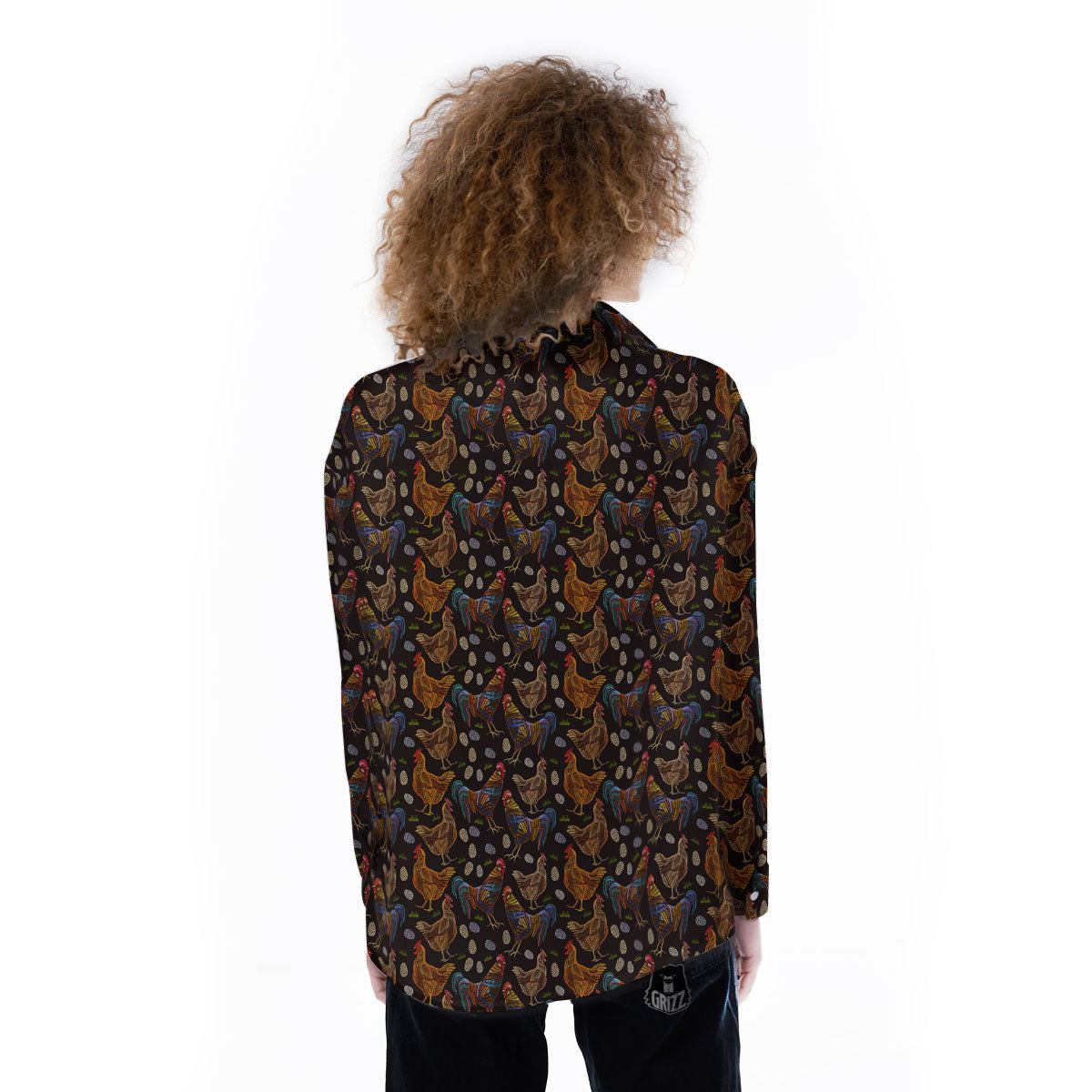 Rooster Embroidery Print Pattern Women's Long Sleeve Shirts-grizzshop