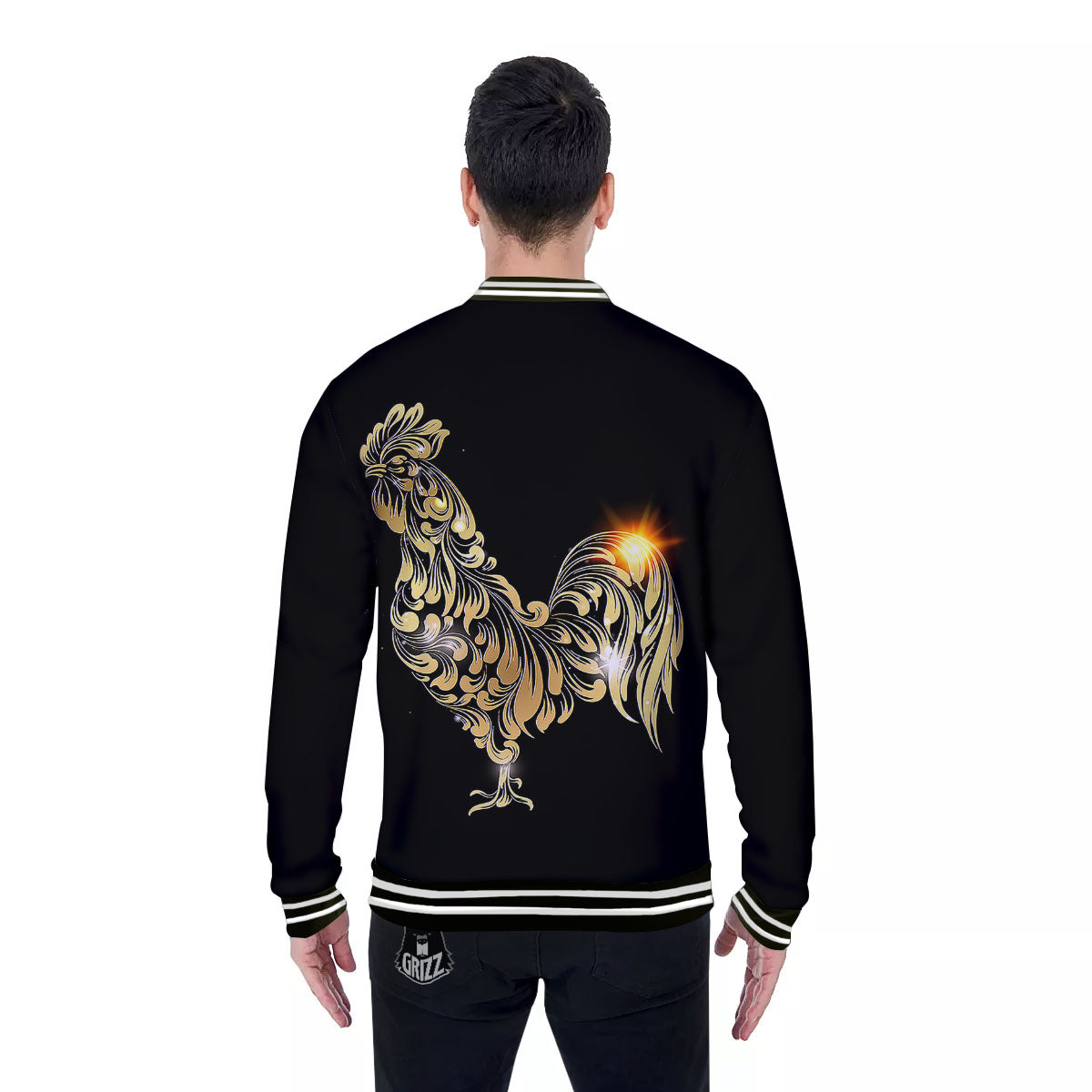 Rooster Golden Print Baseball Jacket-grizzshop