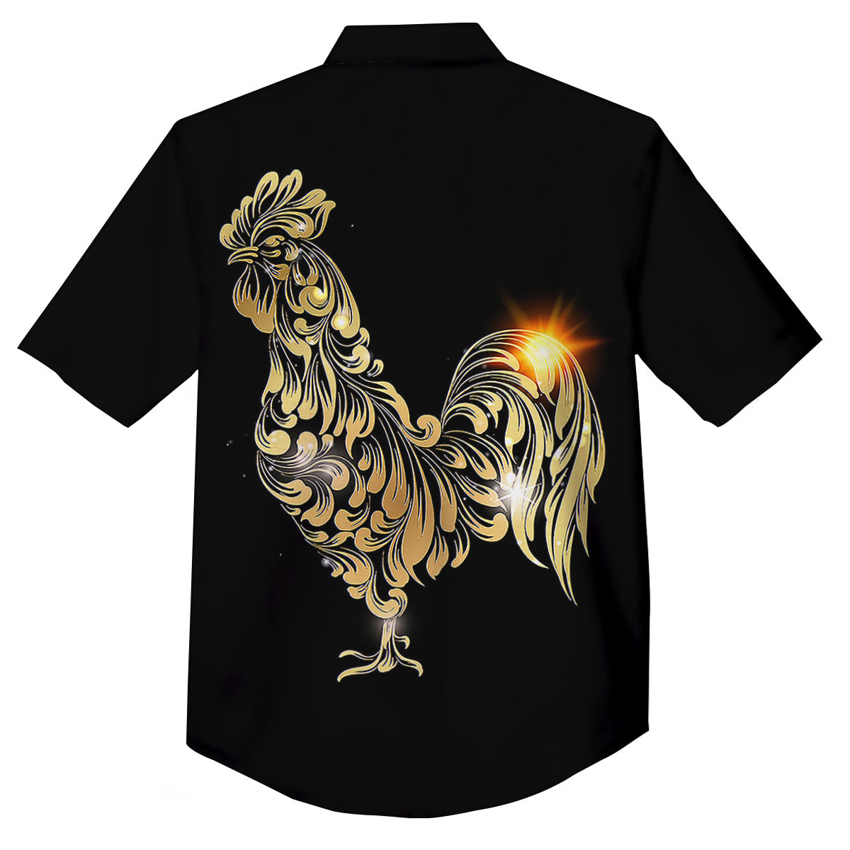 Rooster Golden Print Button Up Shirt-grizzshop