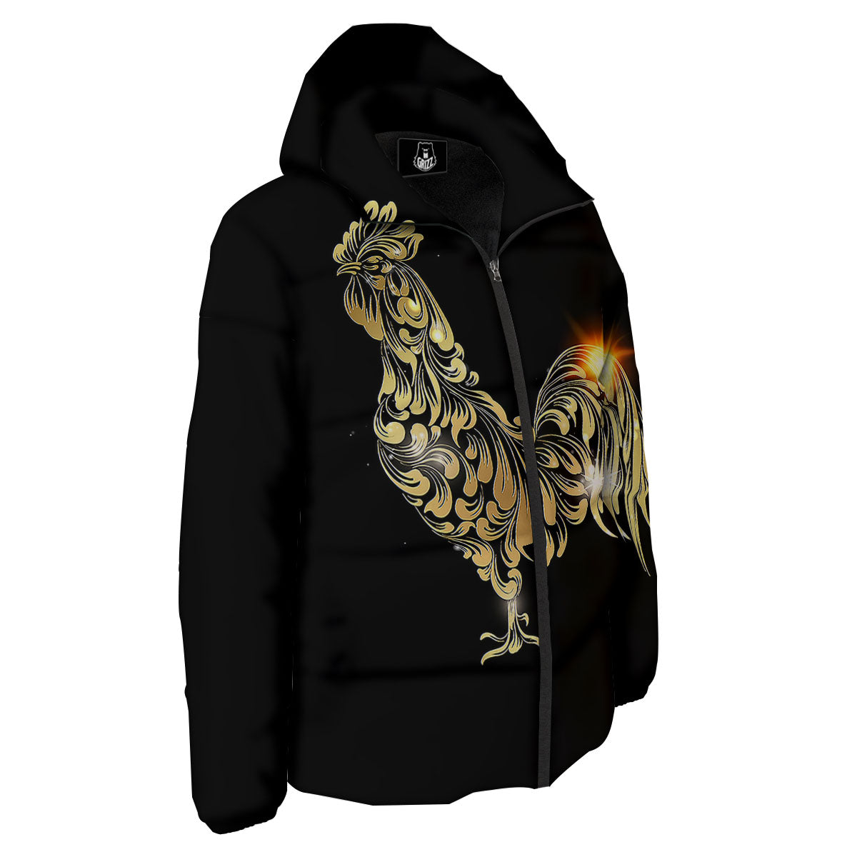 Rooster Golden Print Down Jacket-grizzshop