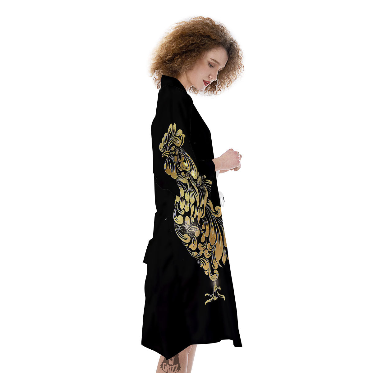 Rooster Golden Print Kimono-grizzshop