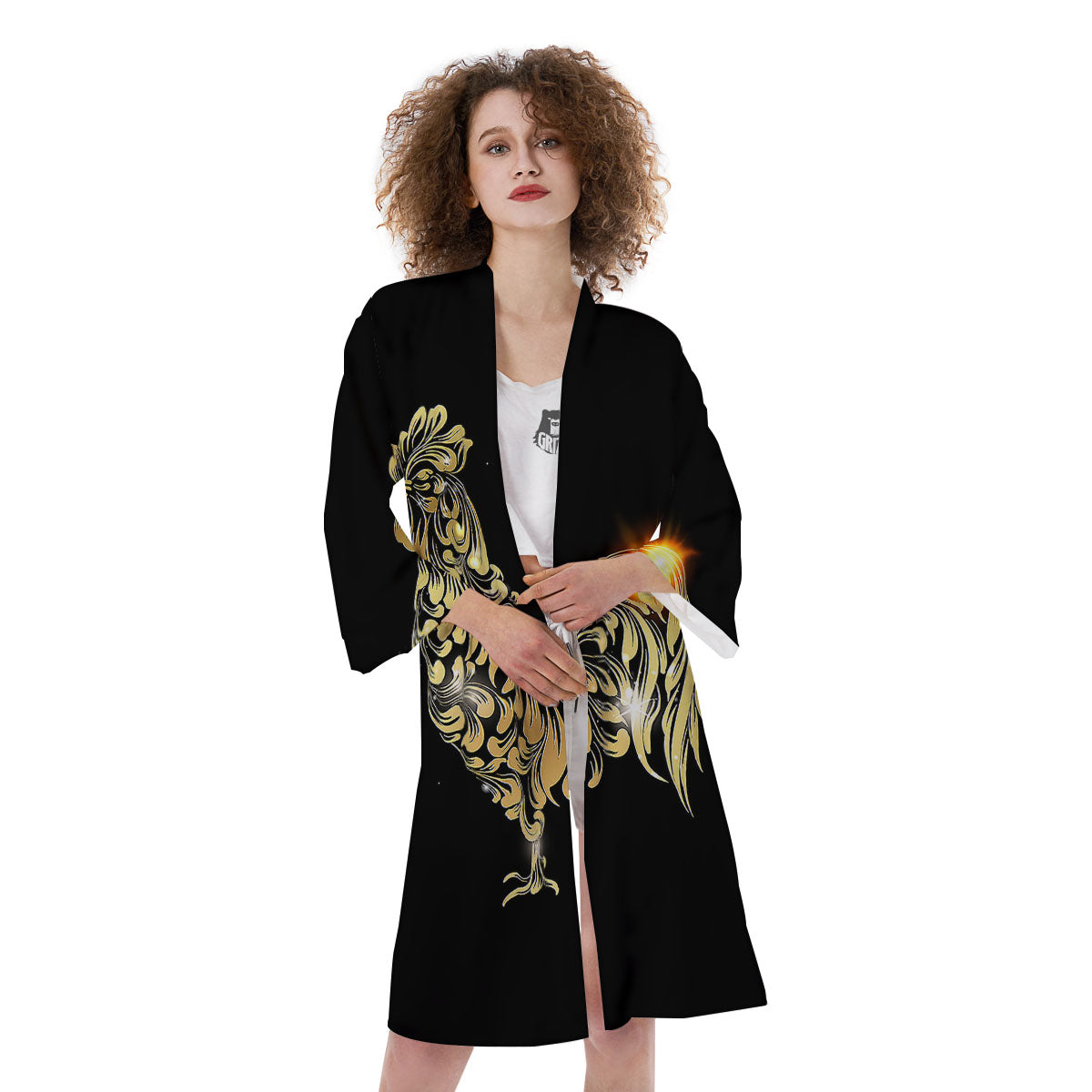 Rooster Golden Print Kimono-grizzshop