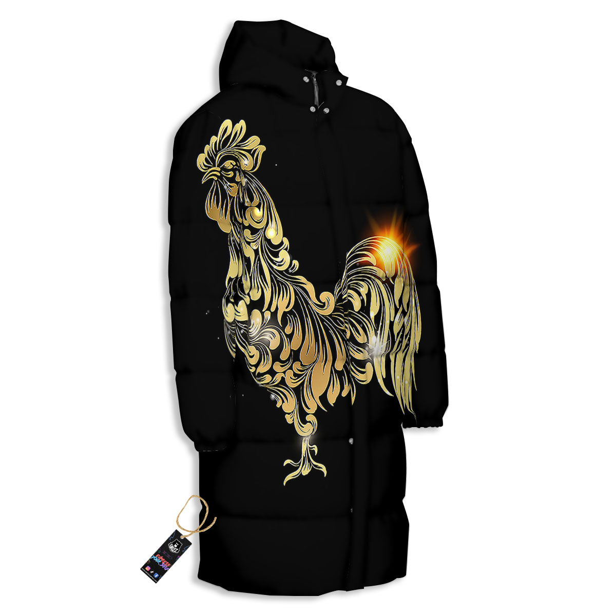 Rooster Golden Print Long Down Jacket-grizzshop