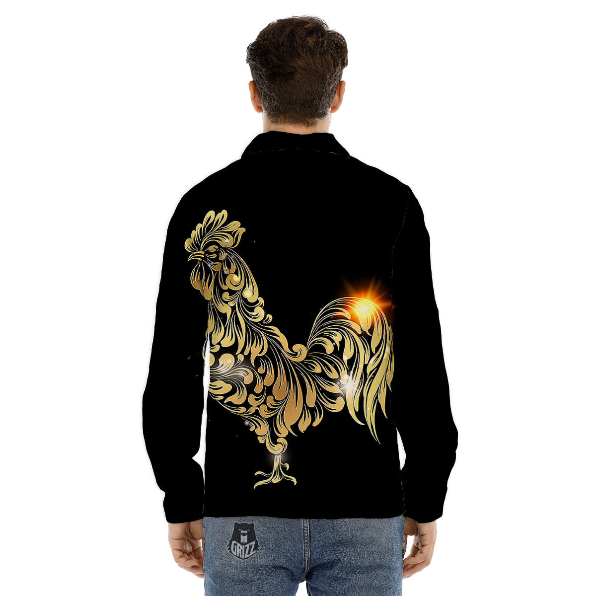 Rooster Golden Print Men's Dress Shirts-grizzshop