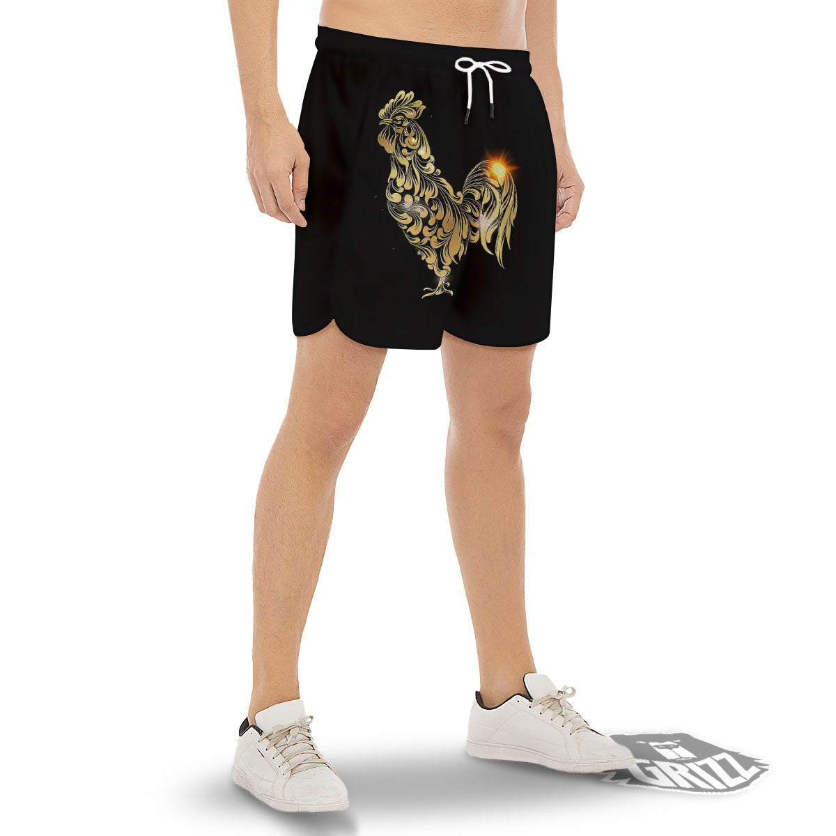 Rooster Golden Print Men's Gym Shorts-grizzshop