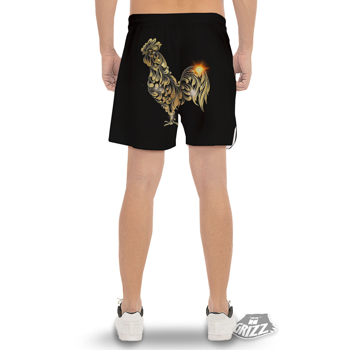 Rooster Golden Print Men's Gym Shorts-grizzshop