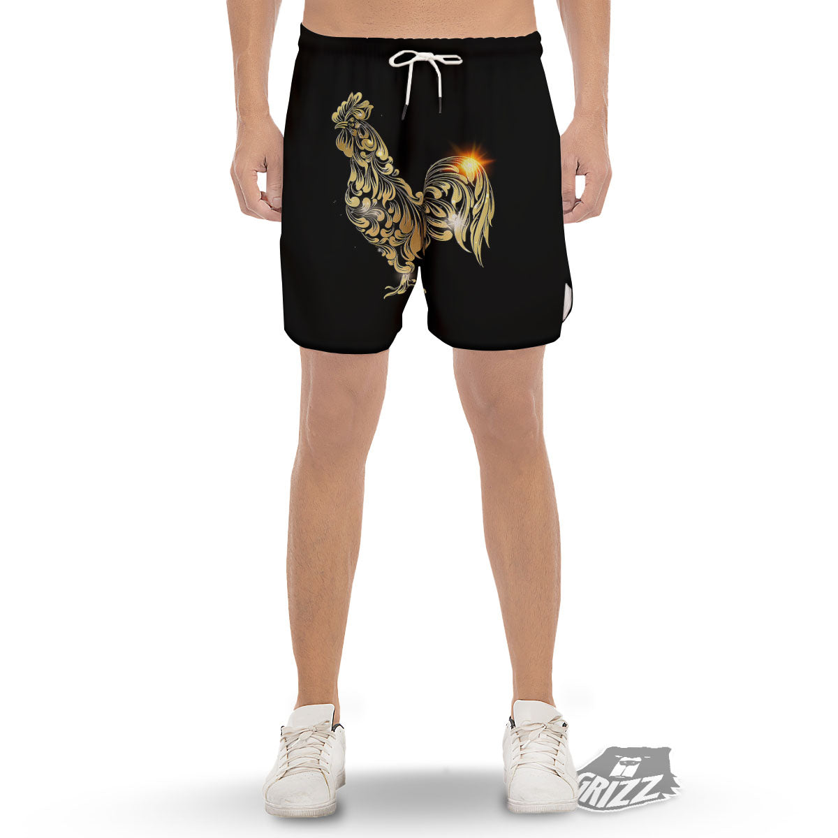Rooster Golden Print Men's Gym Shorts-grizzshop