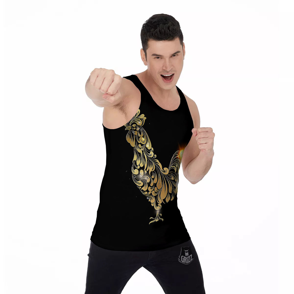 Rooster Golden Print Men's Tank Top-grizzshop