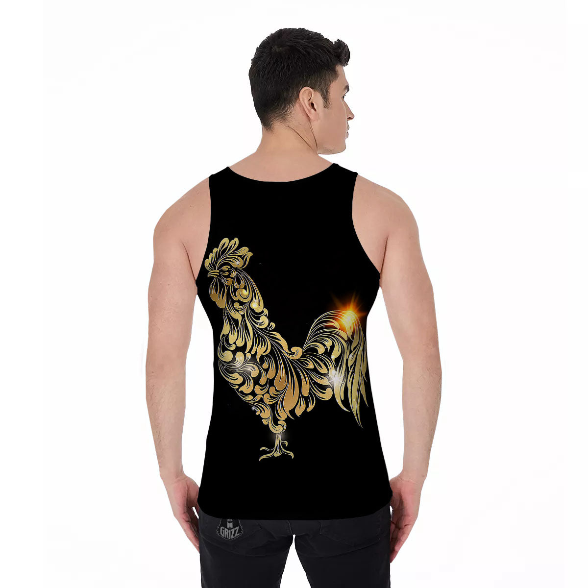 Rooster Golden Print Men's Tank Top-grizzshop