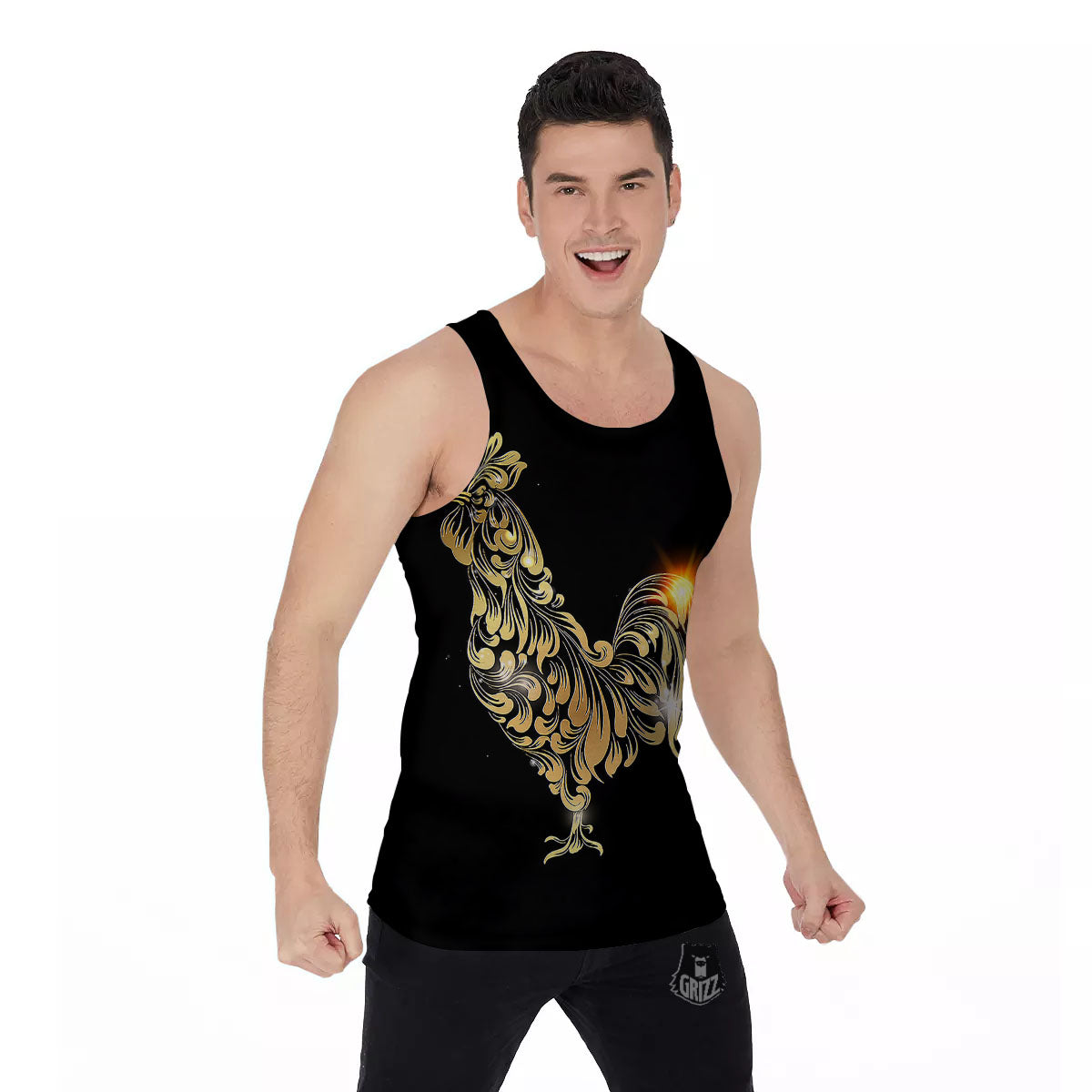 Rooster Golden Print Men's Tank Top-grizzshop