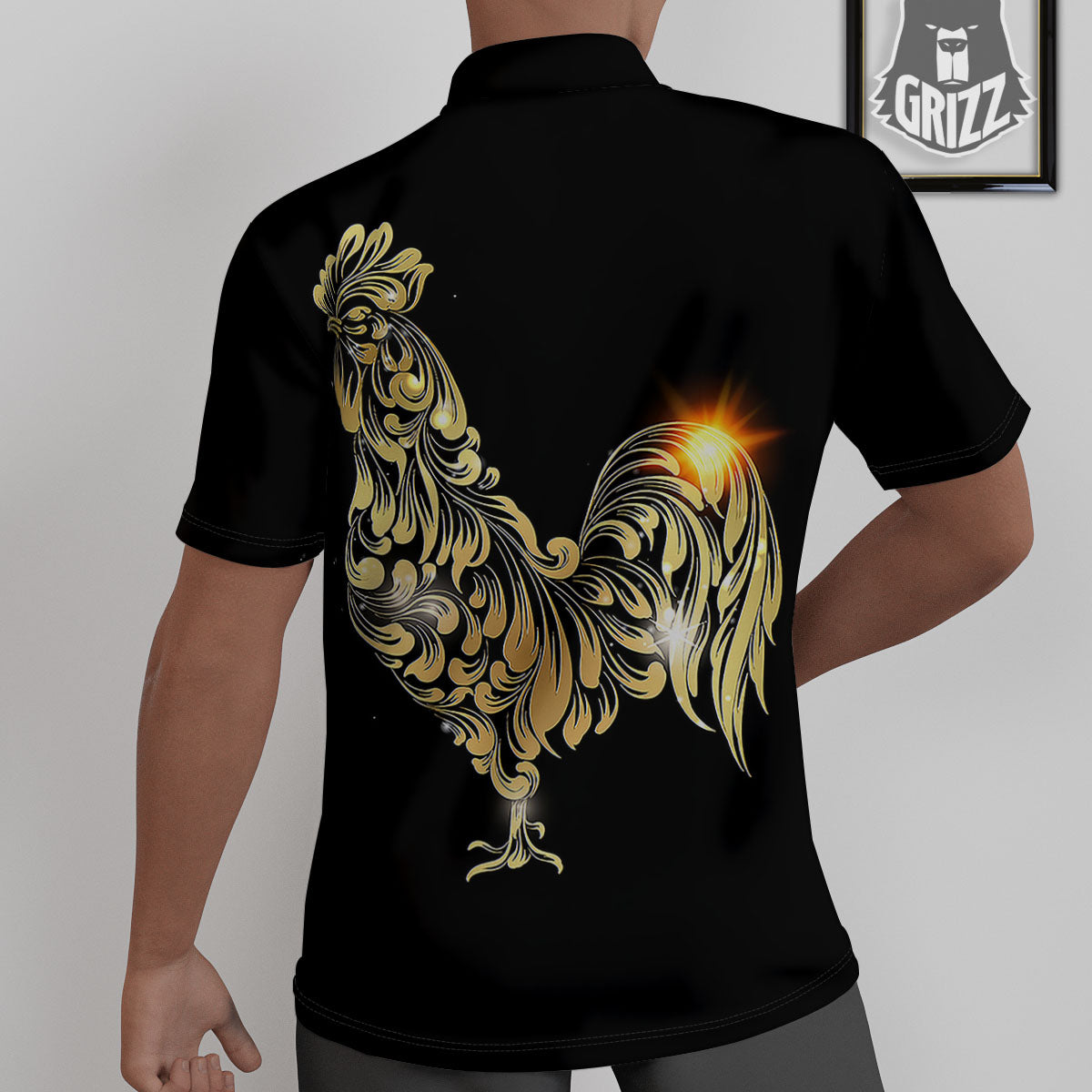 Rooster Golden Print Untucked Shirts-grizzshop