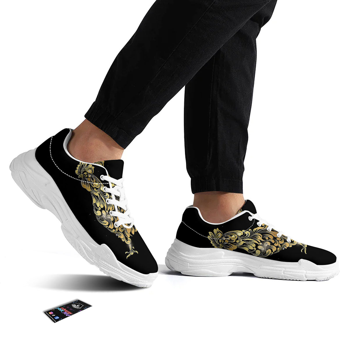 Rooster Golden Print White Chunky Shoes-grizzshop