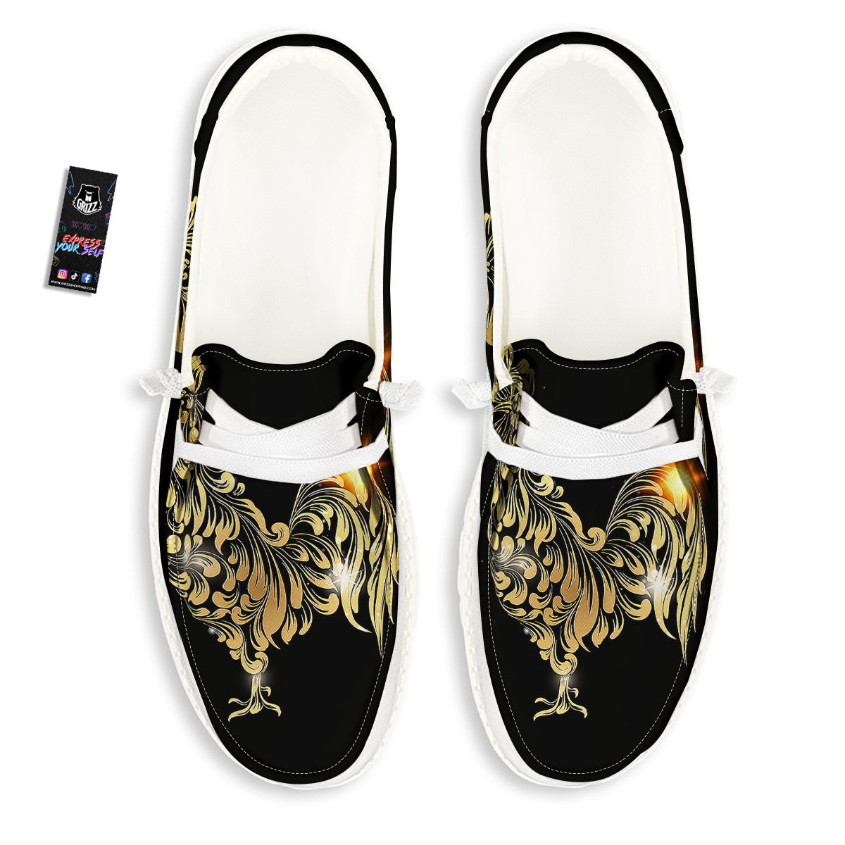 Rooster Golden Print White Loafers-grizzshop