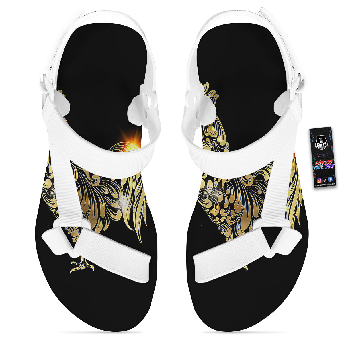 Rooster Golden Print White Open Toe Sandals-grizzshop