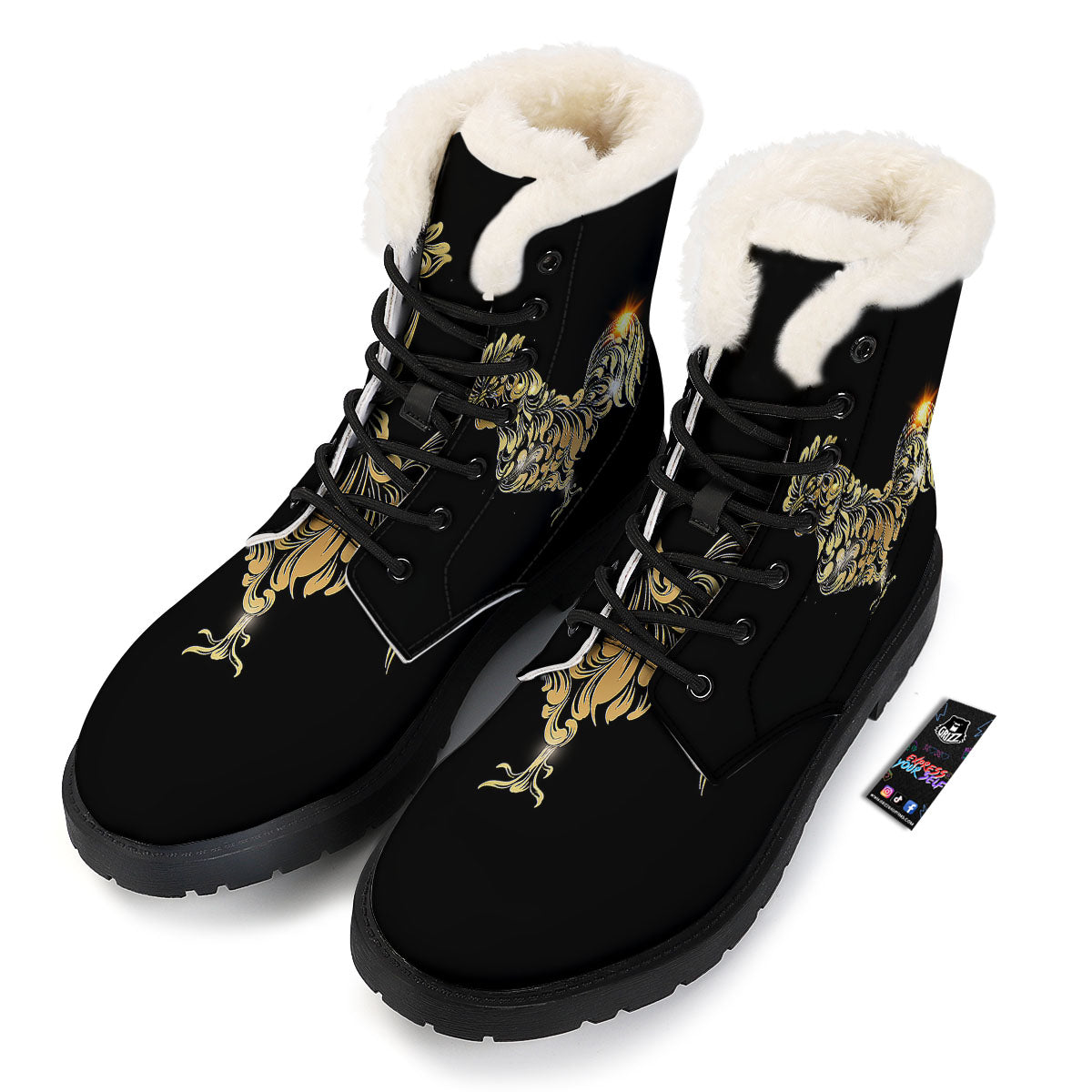 Rooster Golden Print Winter Boots-grizzshop