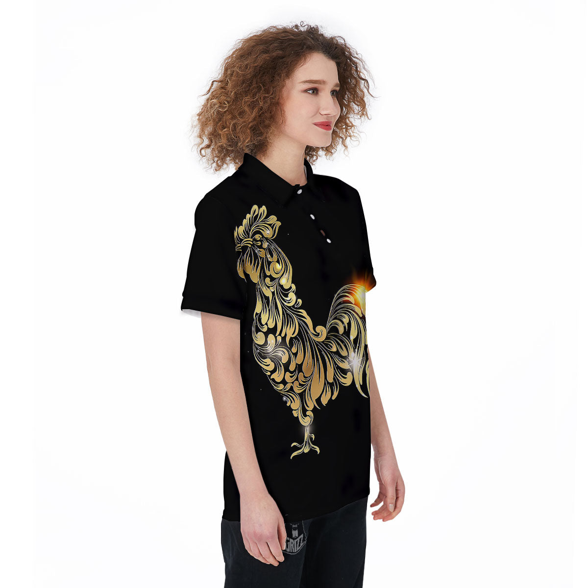 Rooster Golden Print Women's Golf Shirts-grizzshop