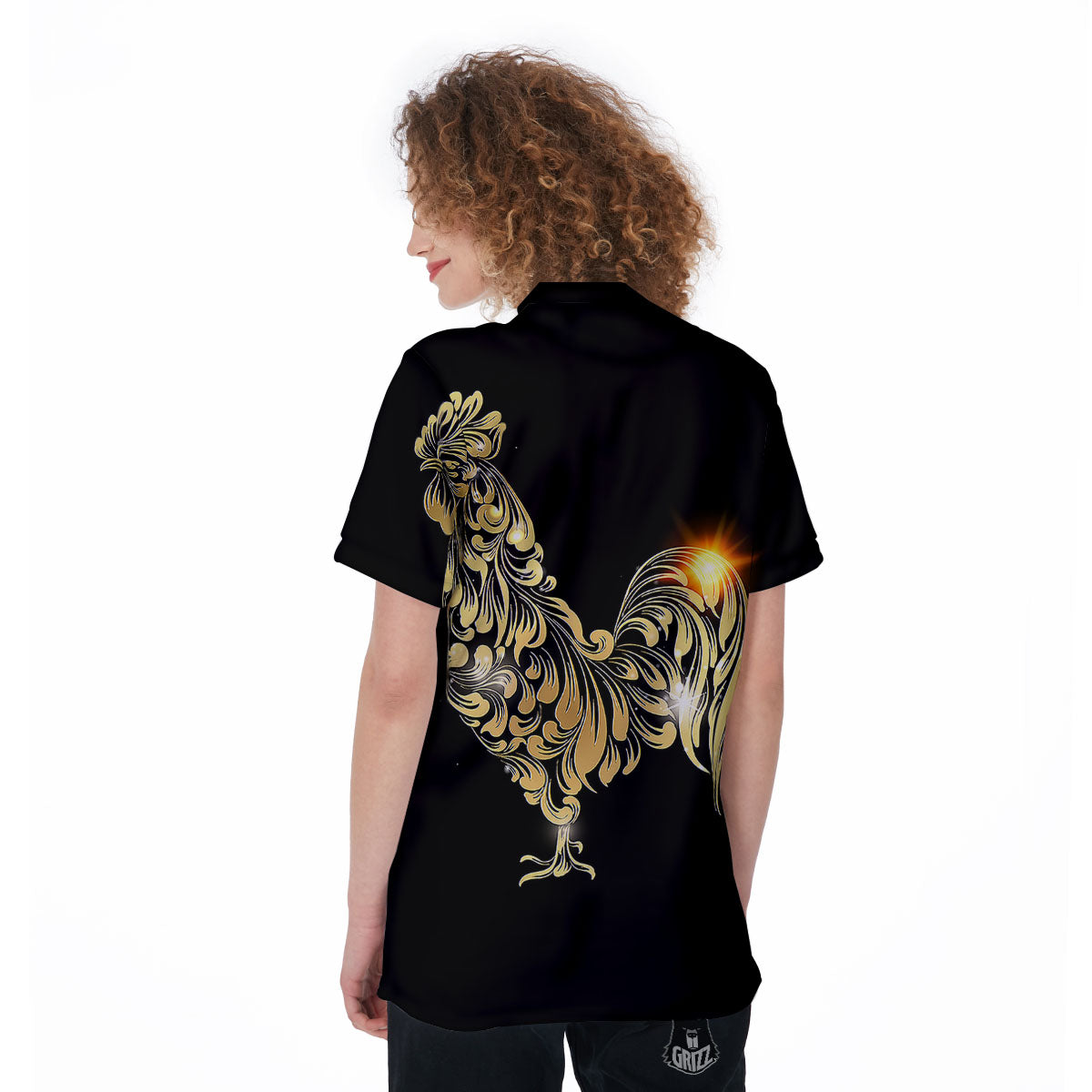 Rooster Golden Print Women's Golf Shirts-grizzshop