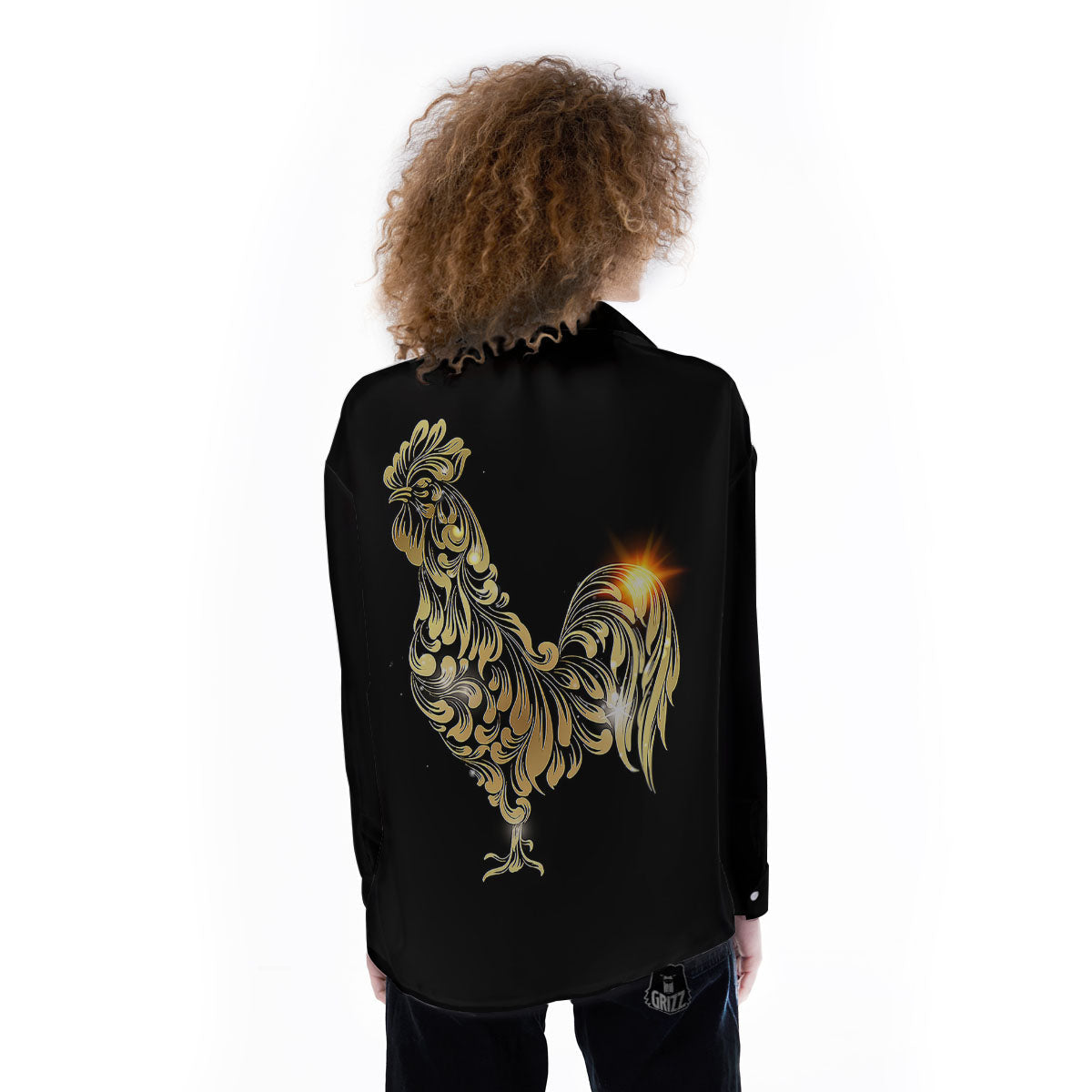 Rooster Golden Print Women's Long Sleeve Shirts-grizzshop
