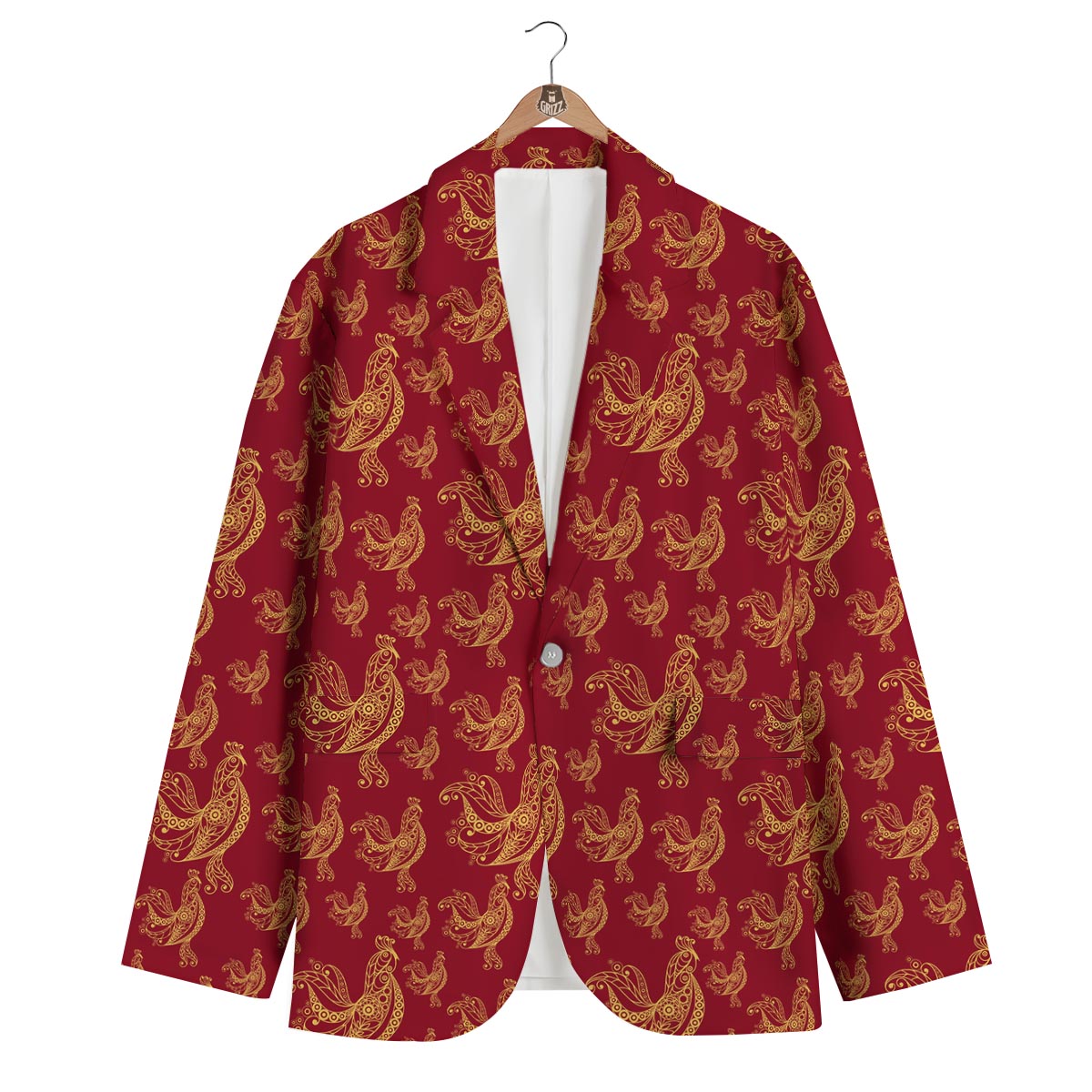 Rooster Pattern Print Men's Blazer-grizzshop