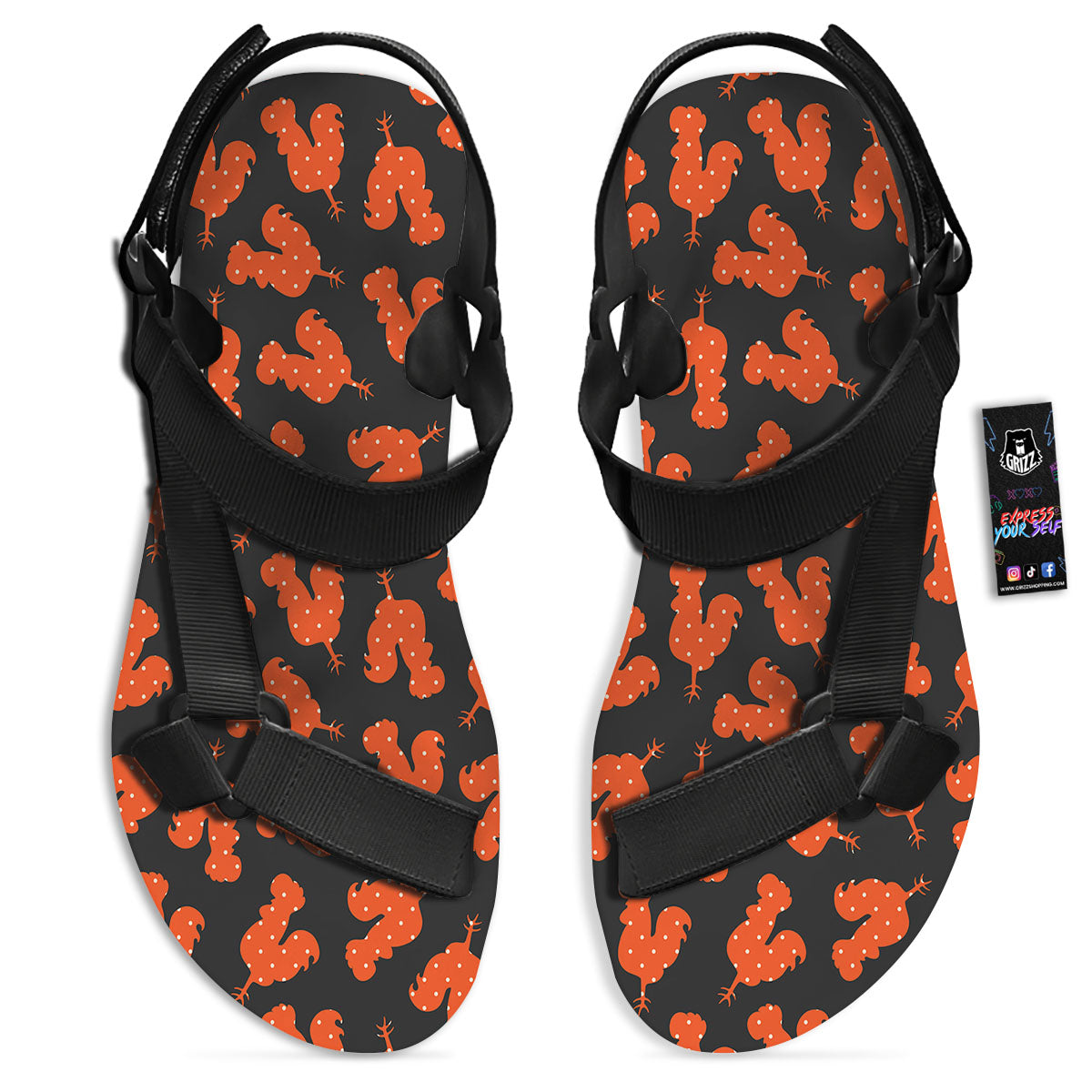 Rooster Polka Dot Print Pattern Black Open Toe Sandals-grizzshop
