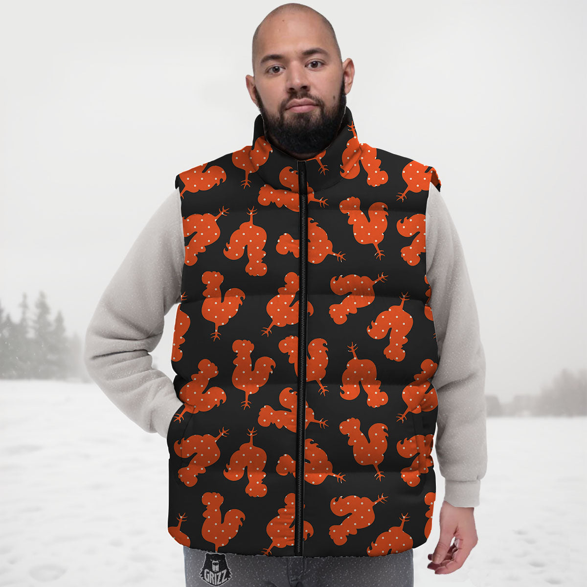 Rooster Polka Dot Print Pattern Down Vest