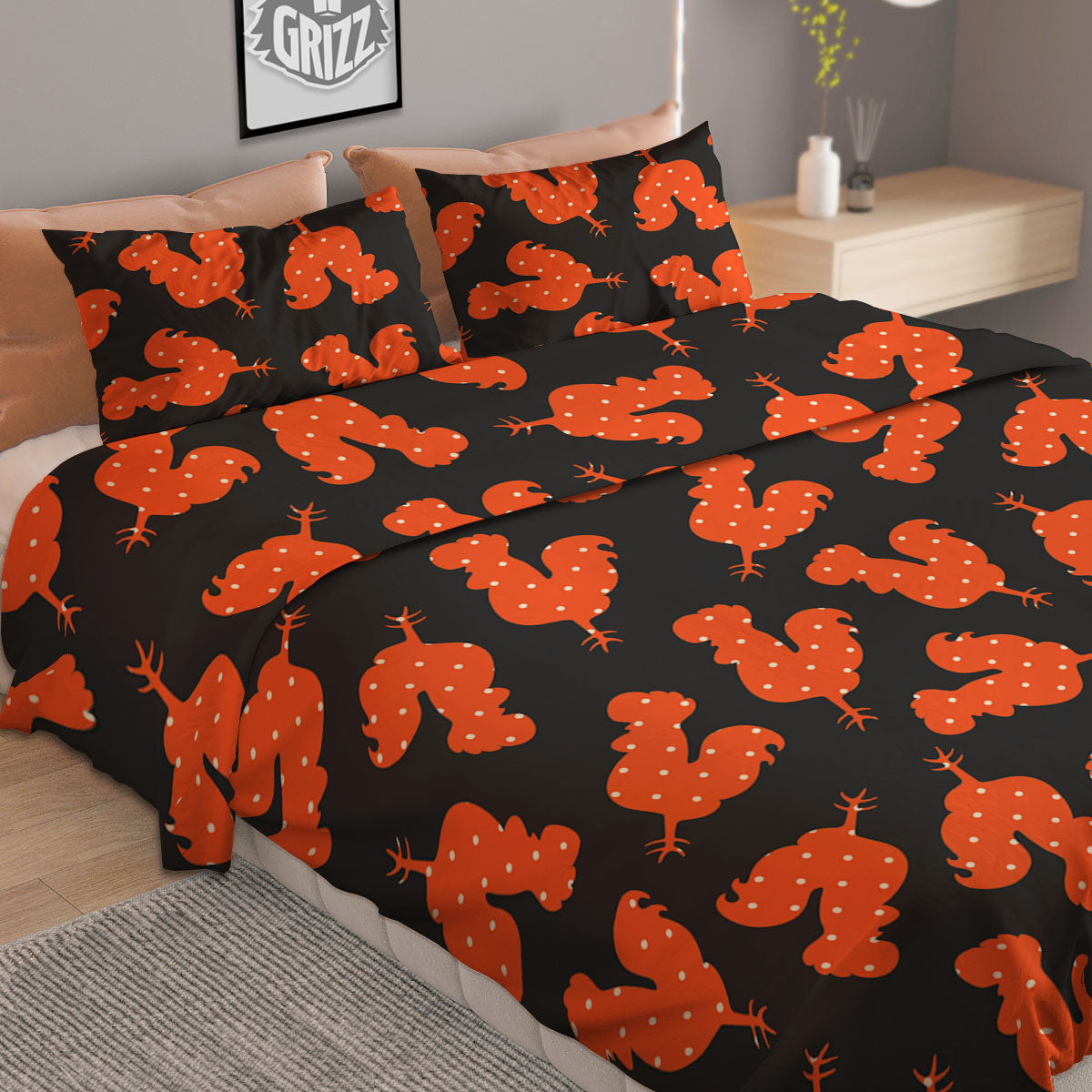Rose And Zigzag Peony Print Pattern Duvet Cover Bedding Set