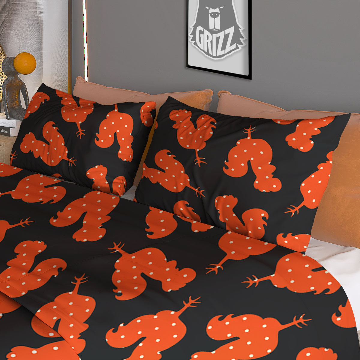 Rose And Zigzag Peony Print Pattern Duvet Cover Bedding Set