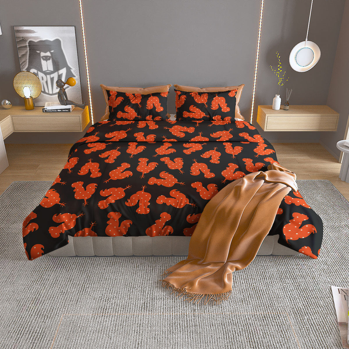 Rose And Zigzag Peony Print Pattern Duvet Cover Bedding Set